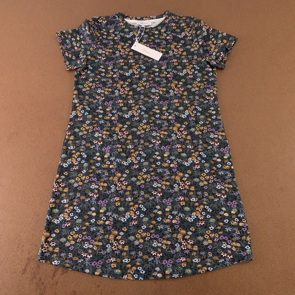 Flower Women's Size XS Green Floral Short Sleeve Casual T-Shirt Dress NWT